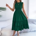 thumbnail image 7 of Efsteb Womens Long Dresses Fashion Ruched Ruffle Hem Tiered A-Line Dress Solid Color Loose Crew Neck Beach Vacation Sleeveless Casual Dresses (Green,XL), 7 of 7