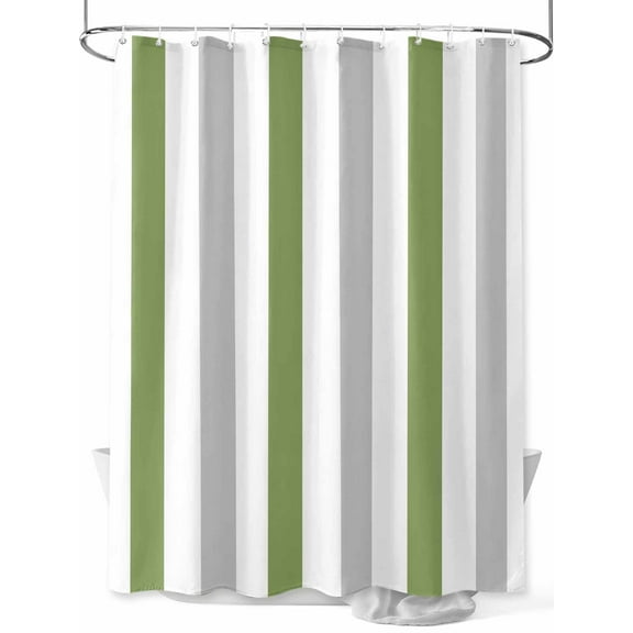 Fsddascl Green Grey Stripe Shower Curtain Set - 36" x 78" Washable Bathtub Curtain with 12 Hooks, Modern Farmhouse Vertical Striped Waterproof Fabric Stall Shower Curtains for Bathroom/Bathtub