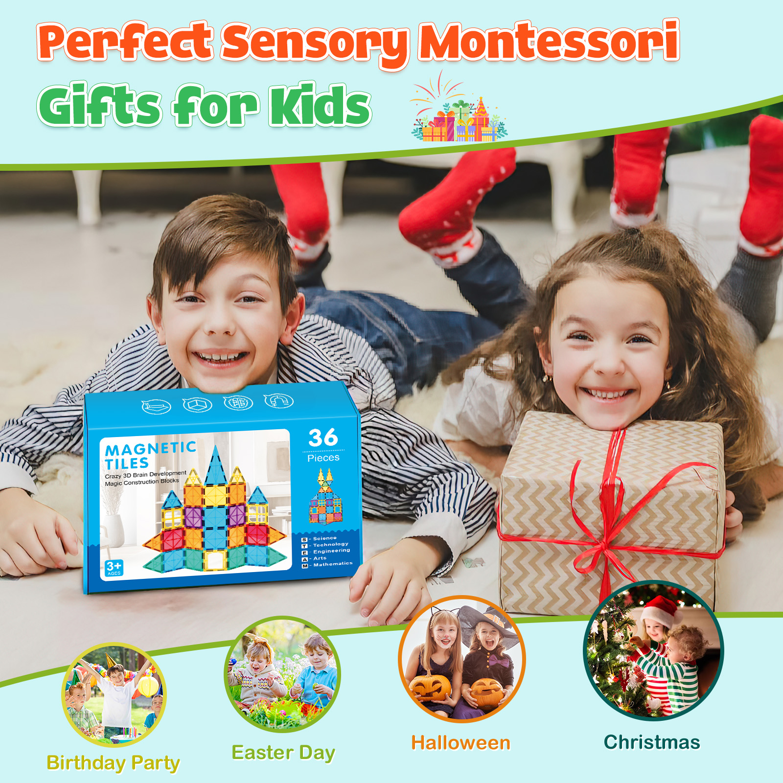 IYHN 36-Piece Magnetic Blocks Montessori Toy Set photo 6
