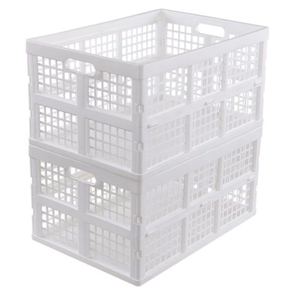 2-Pack Large Plastic Collapsible Storage Crates, 42 L Folding Plastic Storage Crate