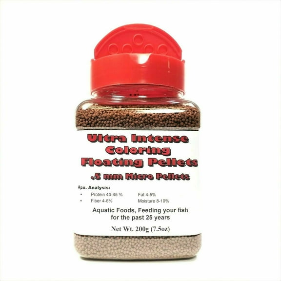 0.5mm - 1mm Ultra Intense Color Enhancing Floating Pellets for Discus, Cichlids, Pond Fish, All Tropical Fish ...200g Small Jar