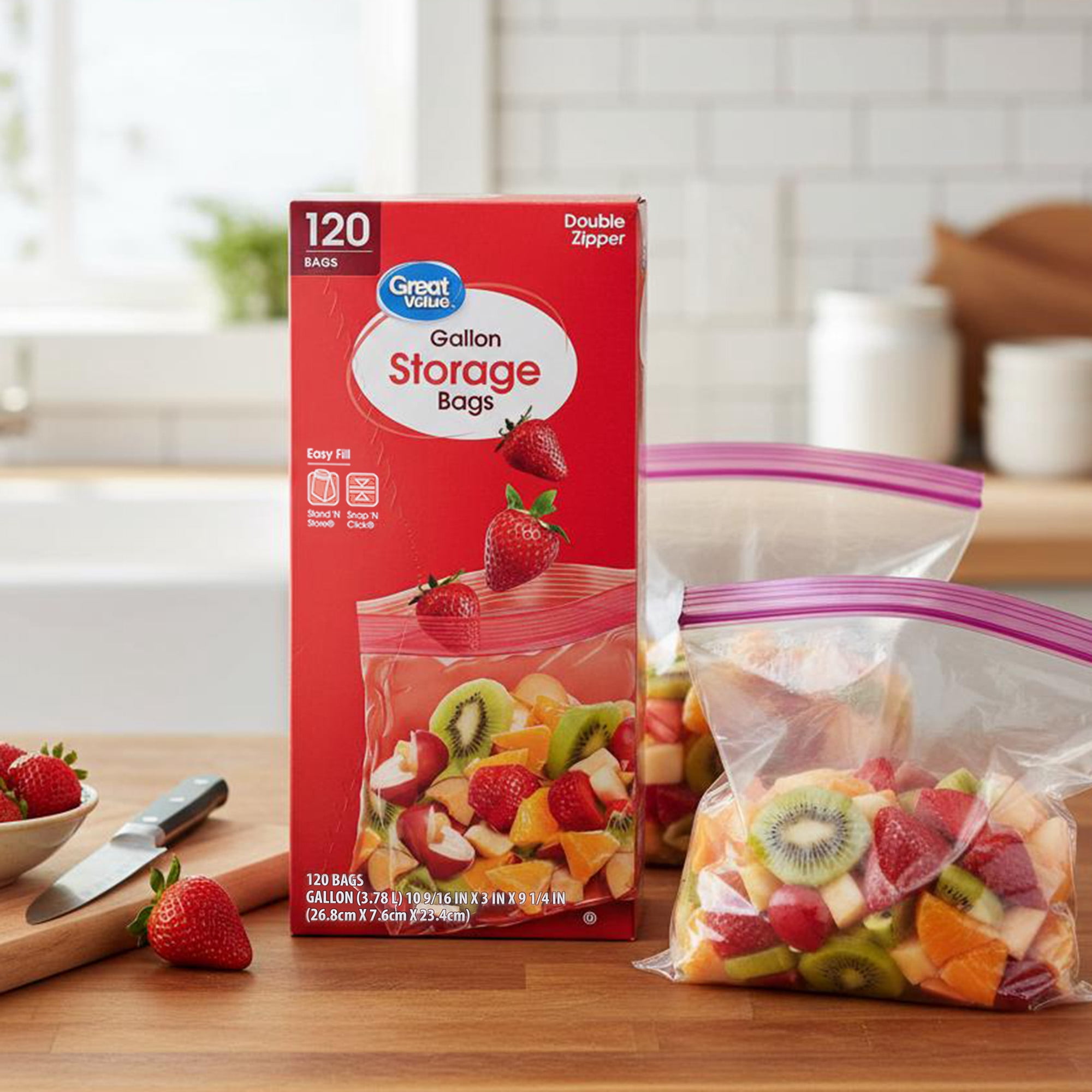 Great Value Gallon Storage Bags with Double Zipper, 120 Count