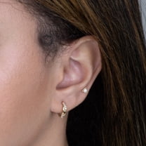 Anygolds 14K Real Solid Gold Twist Cubic Zirconia Hoop Earrings, Cartilage Daith Helix Tragus Conch Rook Snug Huggie Hinge Ear Ring Piercing Jewelry - MOT47047-CZY Yellow Gold