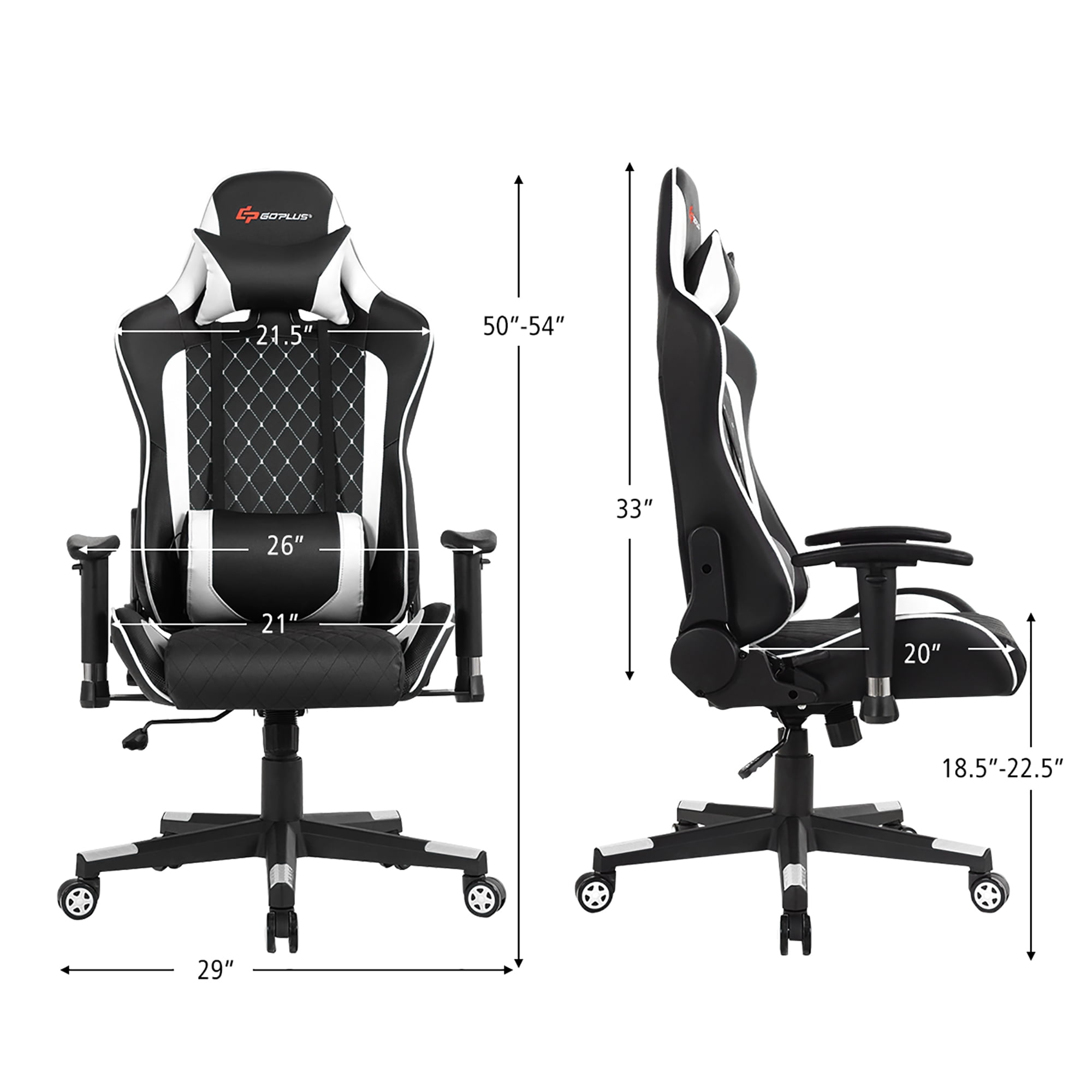 Goplus Massage Gaming Chair Reclining Racing Chair w/Lumbar Support and Headrest White