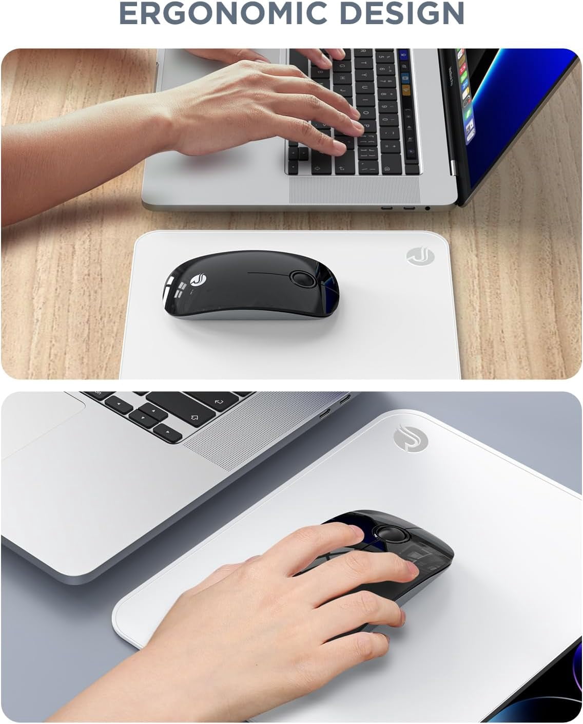 Bluetooth Wireless - (BT5.1+USB) Slim Dual Mode Computer Mice with Quiet Click, Low Power, and 1600 DPI, Portable for MacBook, Laptop, iPad Pro/Air, Surface Pro (Black)