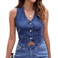 thumbnail image 1 of Chaleco Vaquero Sin Mangas con Cuello en V para Mujer Azul Oscuro XL, 1 of 9