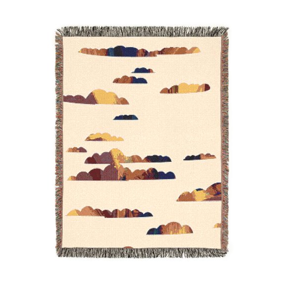 Colorful Abstract Clouds in Blue, Magenta and Orange Woven Blanket, 100% Cotton, Contemporary Living Room Style