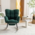 thumbnail image 3 of CQSXDA Teddy Fabric Leisure Rocking Chair With Adjustable Footstool High Backrest Solid Wood Metal Base, Green, 3 of 20