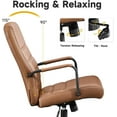 thumbnail image 4 of Office Desk Chair Leather, Conference Room Chairs with Wheels, Modern Executive Office Chairs Adjustable Height, Ergonomic Swivel Rolling Ribbed Computer Chair (Brown&Black), 4 of 14