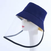 Unisex Navy Blue Reversible Cotton Protective Fisherman Bucket  Hat with Face Shield Anti-Splash Protections from Floating Small Particles
