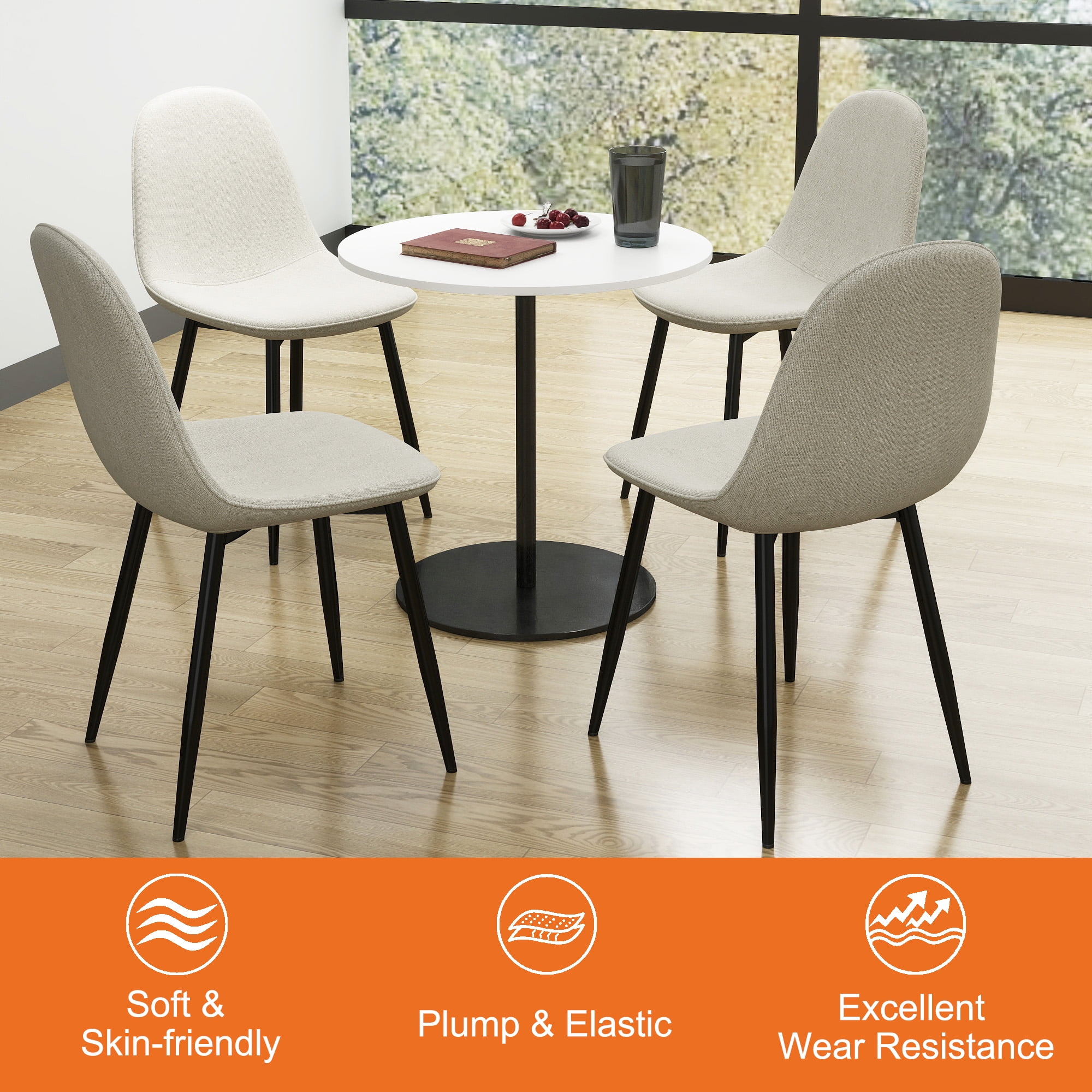 Homy Casa Set of 4 Dining Chairs Modern Upholstered Side Chairs with Ergonomic Curved Back and Sturdy Metal Legs for Kitchen Dining Room and Living Room