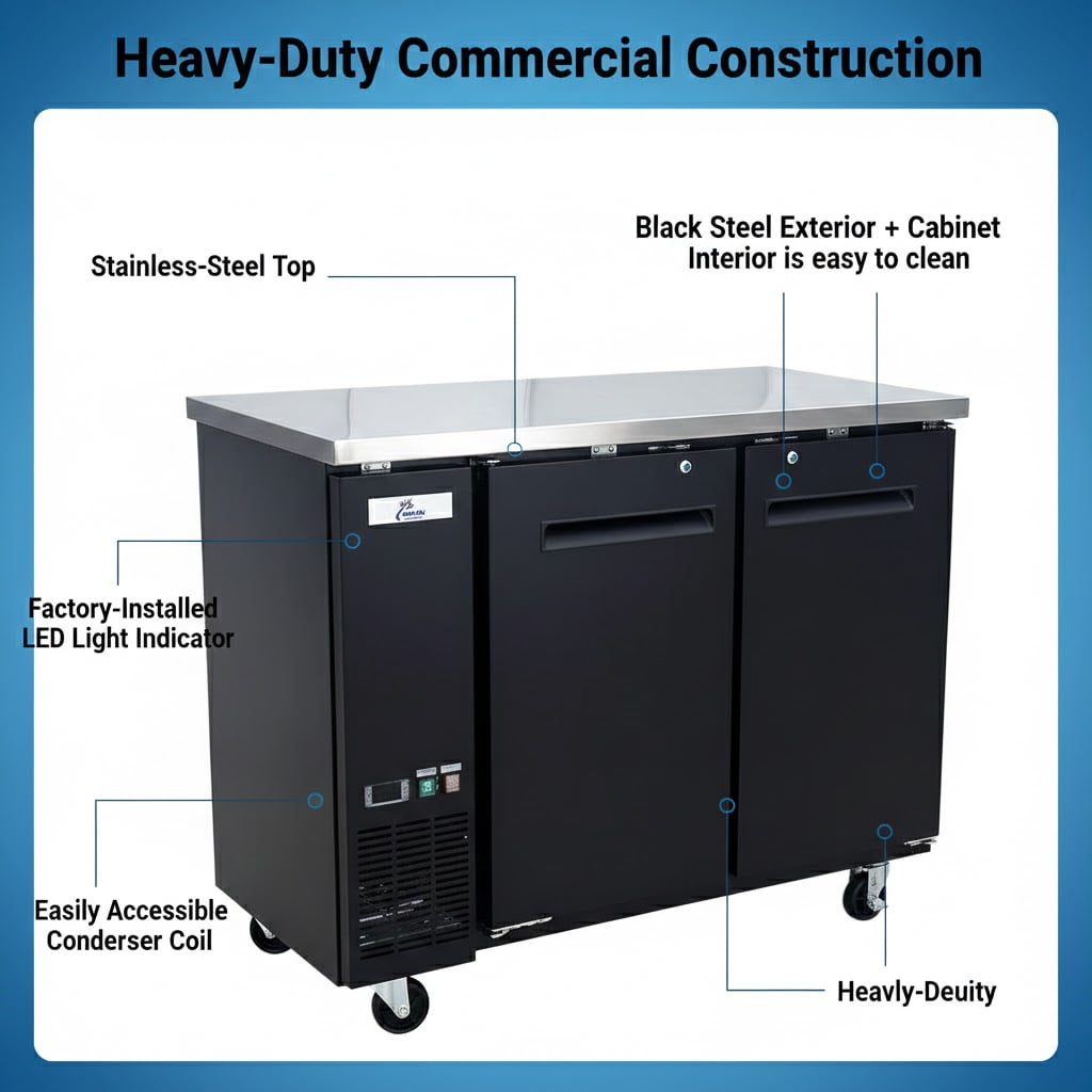 48" Commercial Back Bar Cooler – NSF Certified Beer Case Refrigerator with Solid Doors, R290, 11.8 Cu.Ft