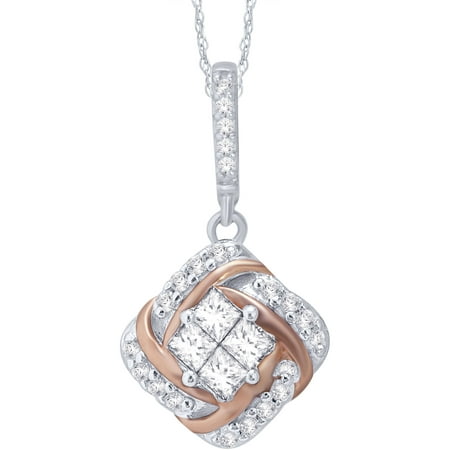 0.25 Carat T.W. Diamond 10kt White Gold and Pink Gold Pendant