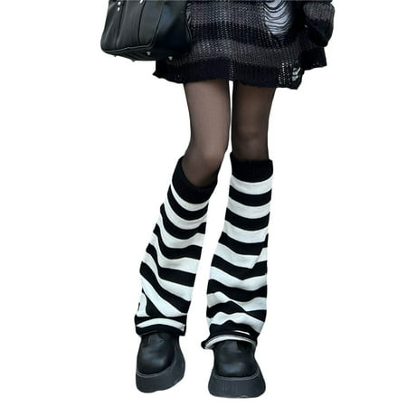 

DcoolMoogl Women Girls Japanese Style Leg Warmer Kawaii Knit Boot Socks 90s Solid Striped Gothic Crochet Leg Warmers