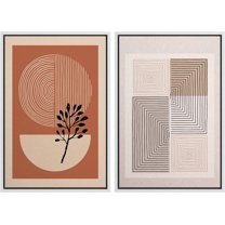 IDEA4WALL Framed Canvas Print Wall Art Set Geometric Forest Plant Polygon Abstract Digital Art Modern Art Decor Boho Calm/Zen Multicolor for Living Room, Bedroom, Office - White 24"x36"x2