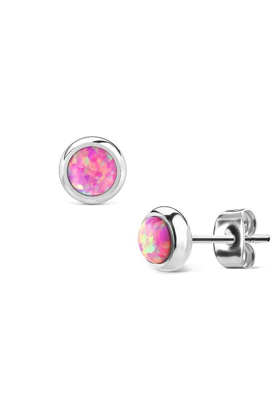 Created-Opal Round Stud Earrings Silver Surgical Stainless Steel Womens Jewelry (Pink Created-Opal)
