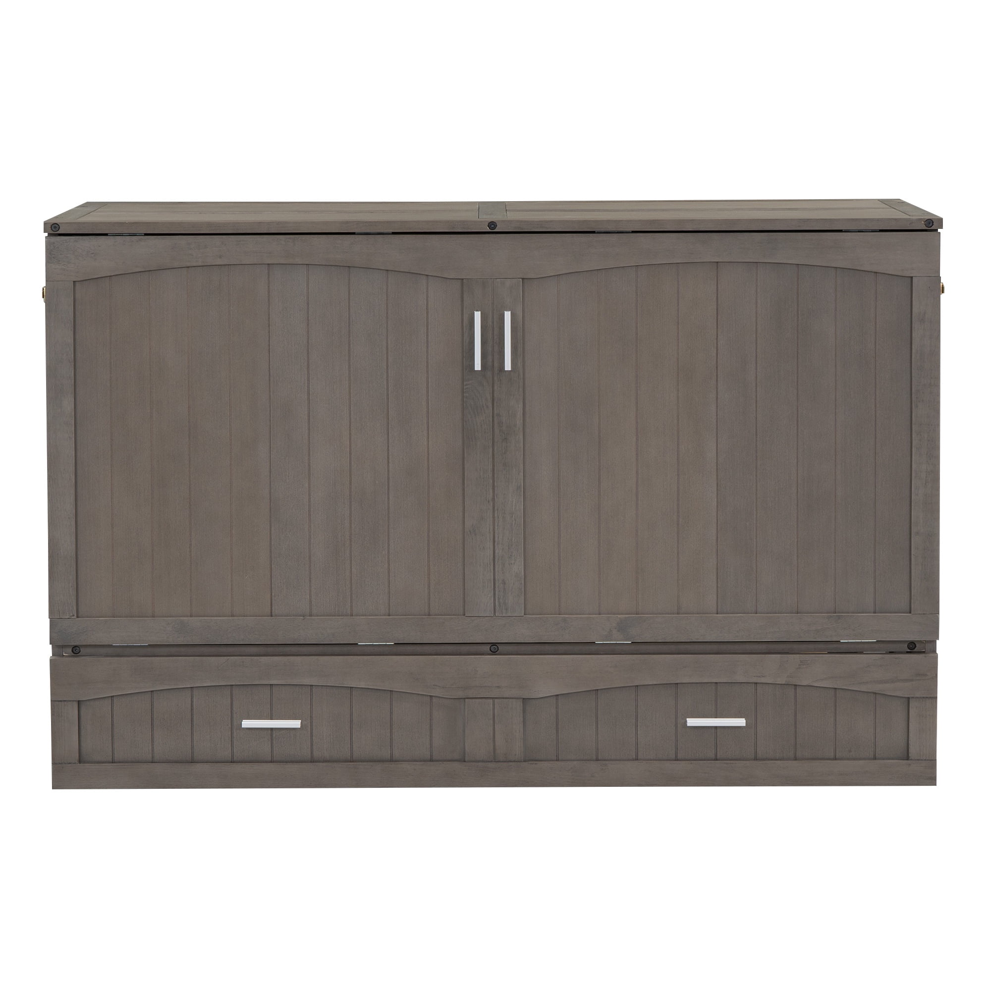 Bellemave Queen Size Murphy Bed with Charging Station, Wooden Murphy Cabinet Bed with Storage Drawer, Foldable Queen Size Platform Bed Frame for Guest Room Home Office (Antique Gray)