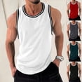thumbnail image 2 of Striped Tank Top Men Ribbed Sleeveless T Shirts Color Block Trim Slim Fit Tank Top Workout Basketball Gym Shirt With Curved Hem M Gray, 2 of 7
