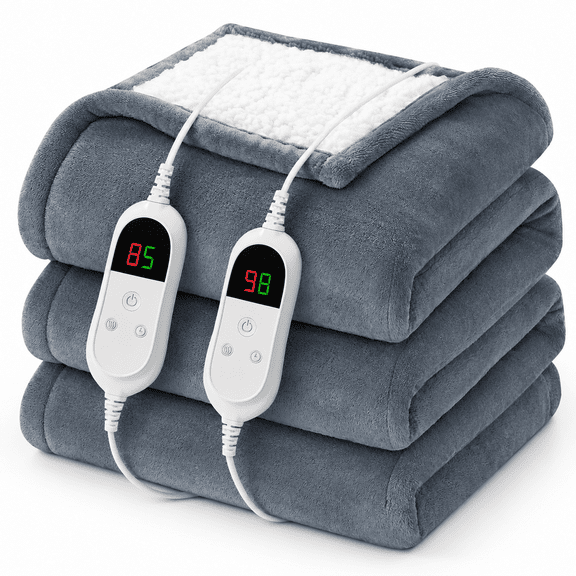 Ash Gray Queen Size Heated Electric Blanket with Dual Control
