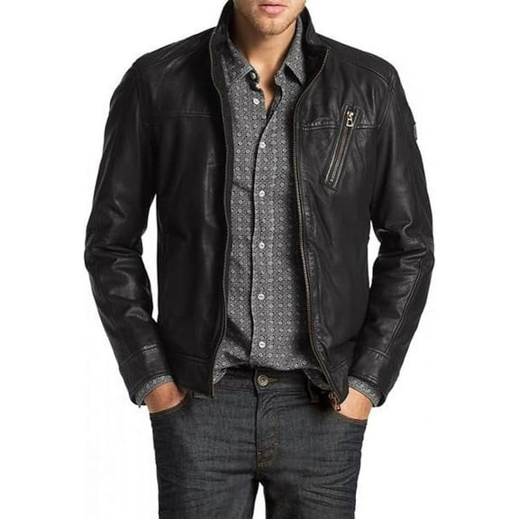 Men Slim Fit Biker Motorcycle Black Lambskin Leather Jacket Coat Outwear Jackets A733