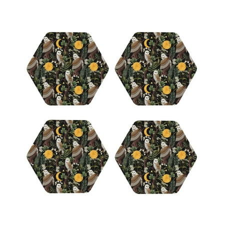 

Matuu Owls And Plants for Cup Coasters Set of 4 Leather Coasters Desk Coasters for Office Measures 4” x 4”-Hexagon