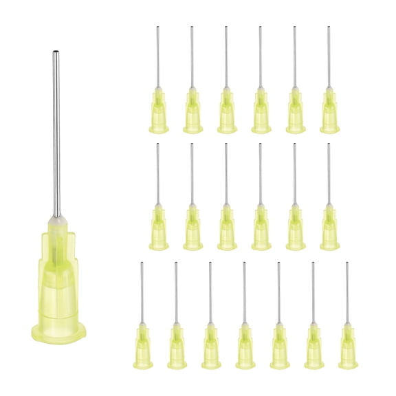 20 Pack Blunt Tip Dispensing Needle, 20 Gauge Stainless Steel Dispensing Tips with Luer Lock 1.65" Blunt Dispenser Needle for Measuring, Refilling Inks, Yellow