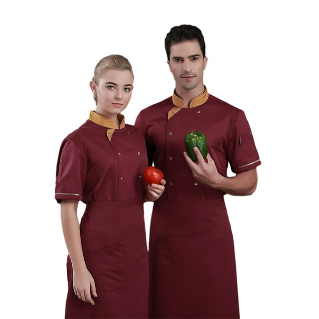 maskred Soft Texture And Colorfast - Durable Polyester Kitchen Work Apron Suit For Kitchen Working Convenient Breathable Fabric Wine Red L