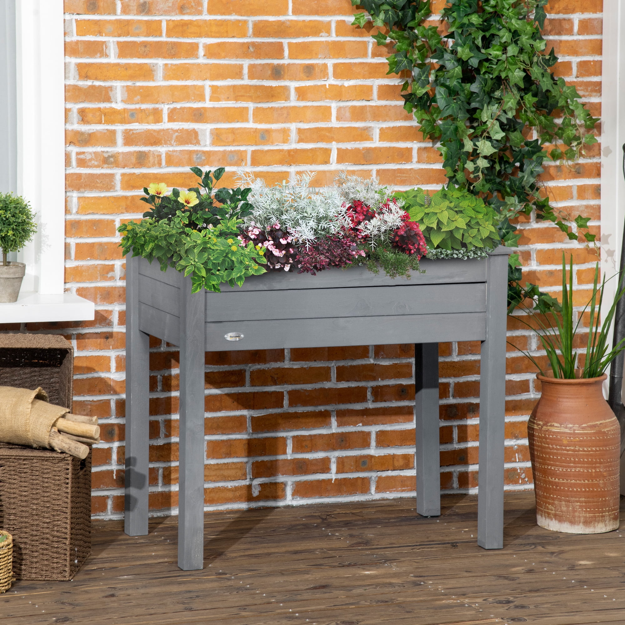 AsterOutdoor Raised Garden Bed with Legs, Elevated Wooden Planter Box, Self-Draining with Liner for Vegetables, Herbs & Flowers