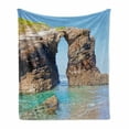 thumbnail image 1 of Beach Soft Flannel Fleece Blanket, Old Rocky Stone Arches on Spanish Seacoast Summer Nature Scenery Mediterranean Print, Cozy Plush for Indoor and Outdoor Use, 50" x 70", Blue Cream, by Ambesonne, 1 of 6