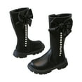 thumbnail image 2 of Zwiiyzr Girls Fall/Winter Boots Bow Knee High Winter Motorcycle Side Zipper Riding Boots Toddler/Little Kid/Big Kid Black, 2 of 9