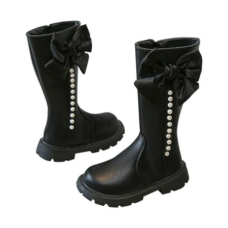 

Shldybc Little Girl Snow Boots Mid-Calf Boots New Bow Children s High Little Girl s Fashionable Single Boot Kids Princess Booties Warm Winter Fall Outdoor
