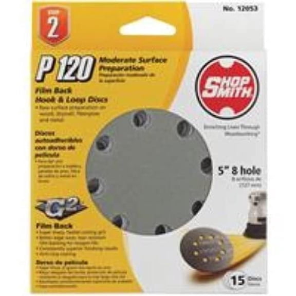 Ali Industries Shopsmith Sandpaper Hook&Loop 5 " 0grit, Grit12 — Residential Use, Standard Application