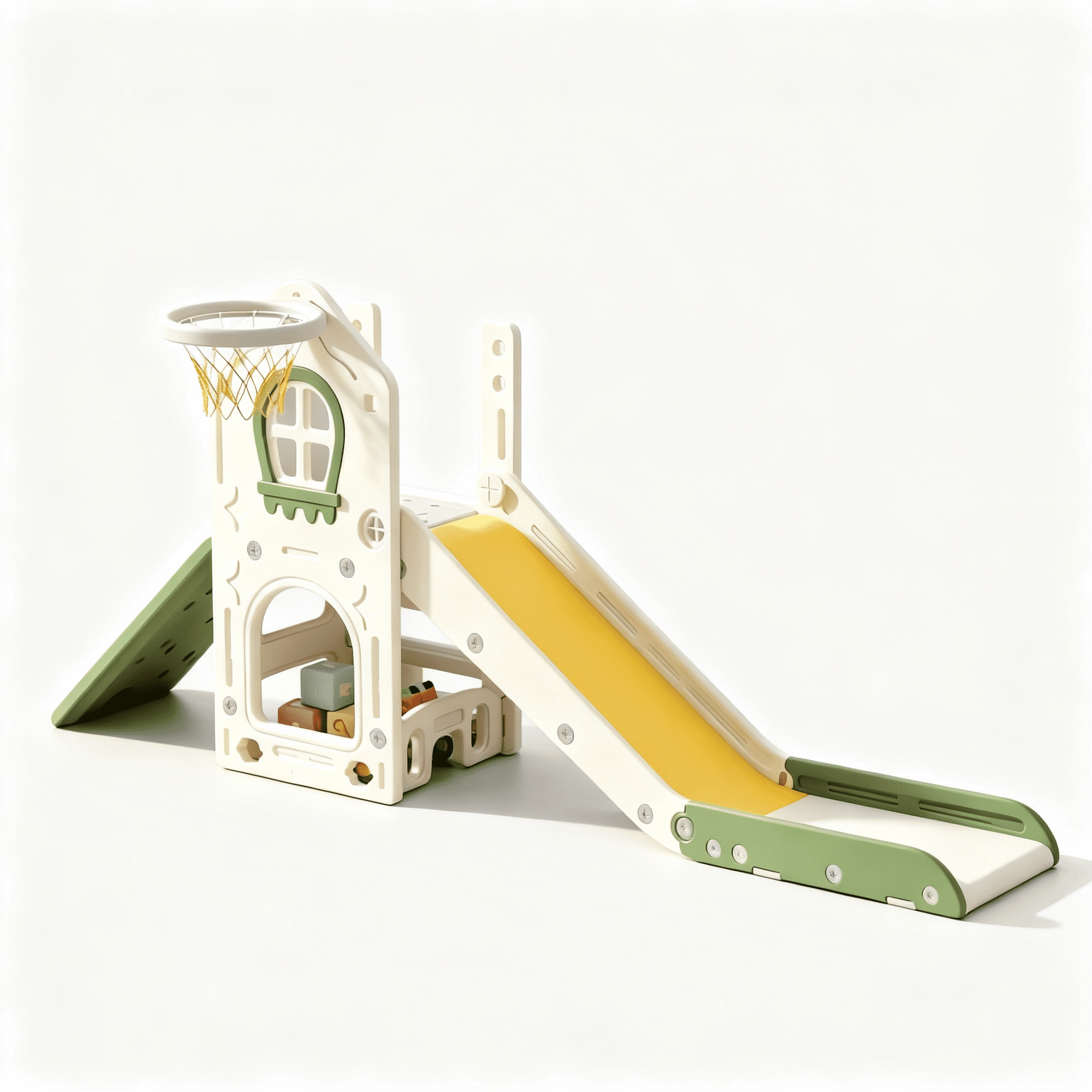 Indoor Slide with Basketball Hoop, Foldable Toddler Slide, Compact Indoor Playground Set