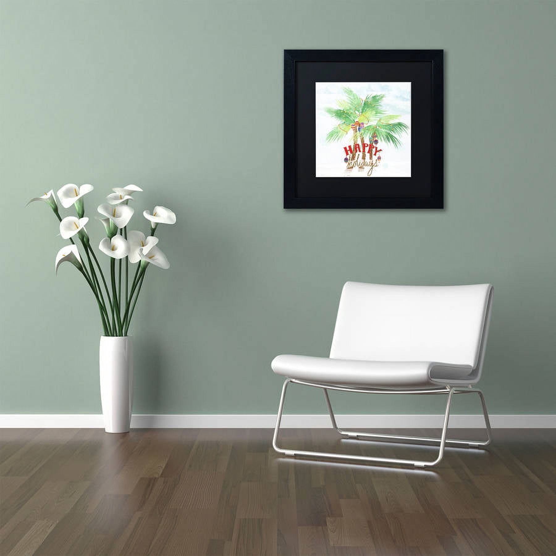 Trademark Fine Art "Xmas Palm Trees" Canvas Art by Lisa Powell Braun, Black Matte, Black Frame