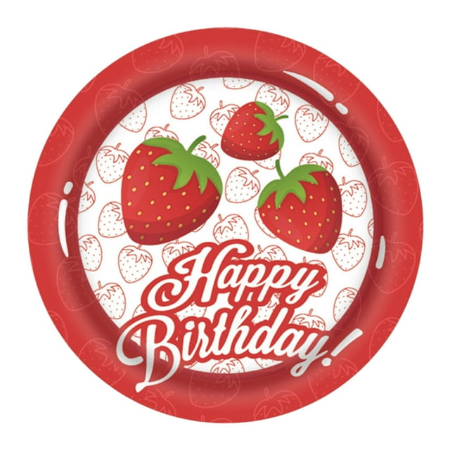 Kabnic Decorative Paper Plates Strawberry Party Theme Tableware Set Disposable Decorative Tableware Paper Set