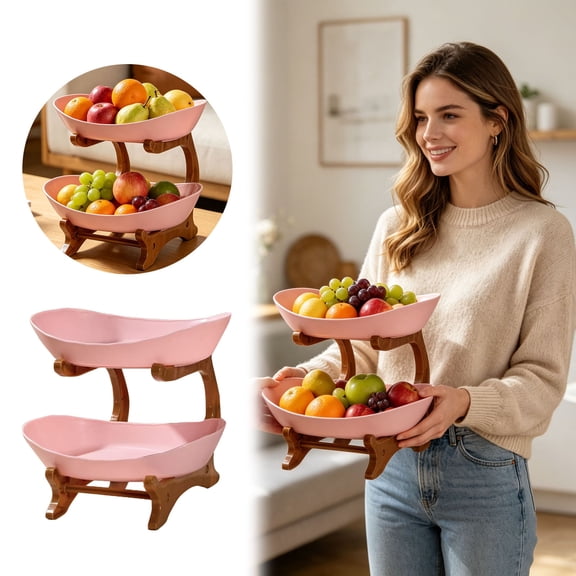 2 Tier Fruit Bowl for Kitchen Counter, Ceramic Fruit Rack Space Saving, Tiered Fruit Basket Stand for Vegetable Snack Dessert, Serving Trays for Party Wedding Dining Table