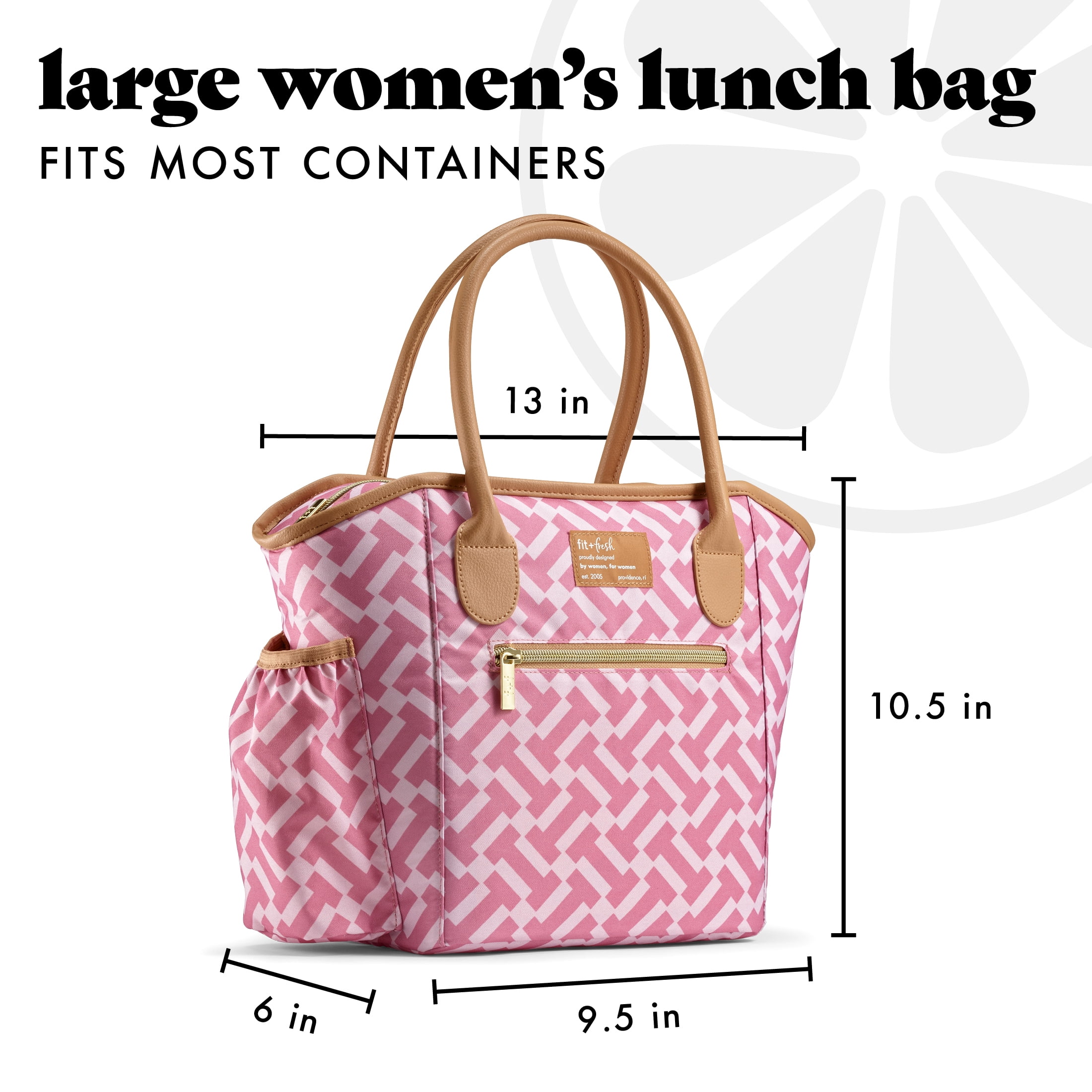 Fit & Fresh Beechwood Women's Lunch Tote with XL Ice Pack, Pink Geometric
