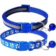thumbnail image 1 of Collar para gatos con huella y reflectante (paquete de 2) con cascabel, hebilla ajustable de poliéster o cinturón de seguridad., 1 of 3