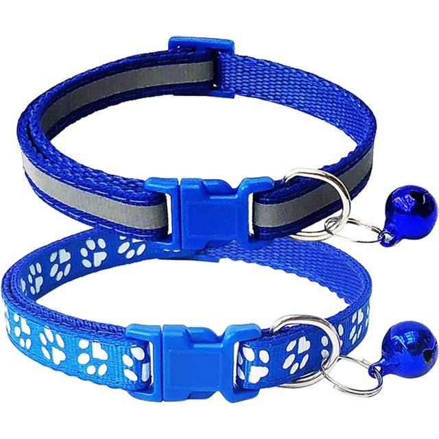 Collar para gatos con huella y reflectante (paquete de 2) con cascabel, hebilla ajustable de poliéster o cinturón de seguridad.