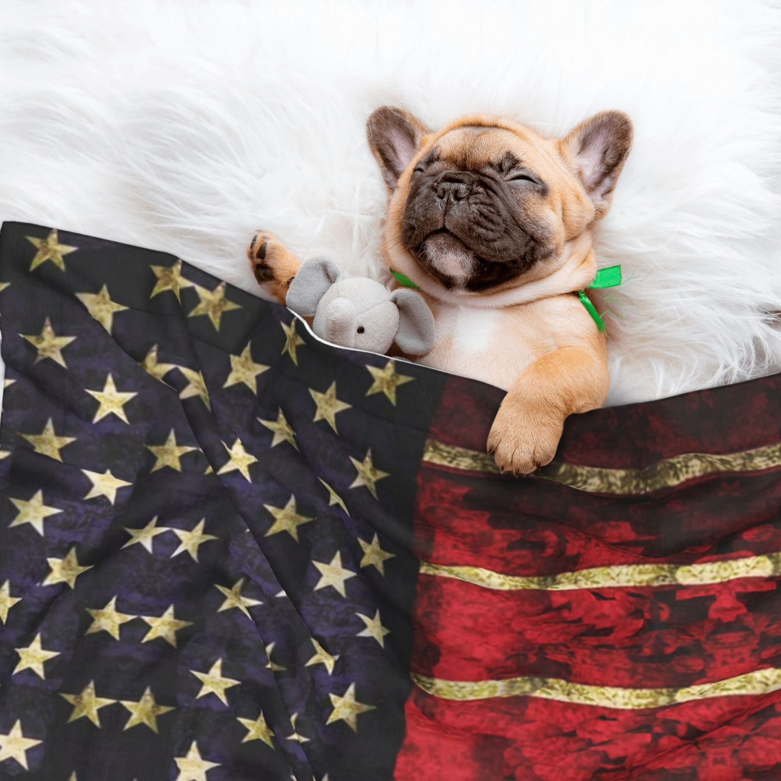Flannel Throw Dog Blanket Us Flag Soft Warm Print Pet Blankets for Small Dog Cat Puppy
