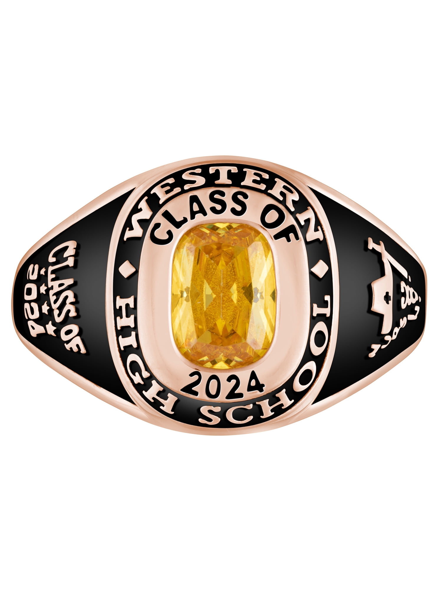Order Now for 2025 Graduation, Freestyle Women's' 14K Rose Gold over Sterling Classic Cushion Birthstone Class Ring, Personalized, High School or College Graduation