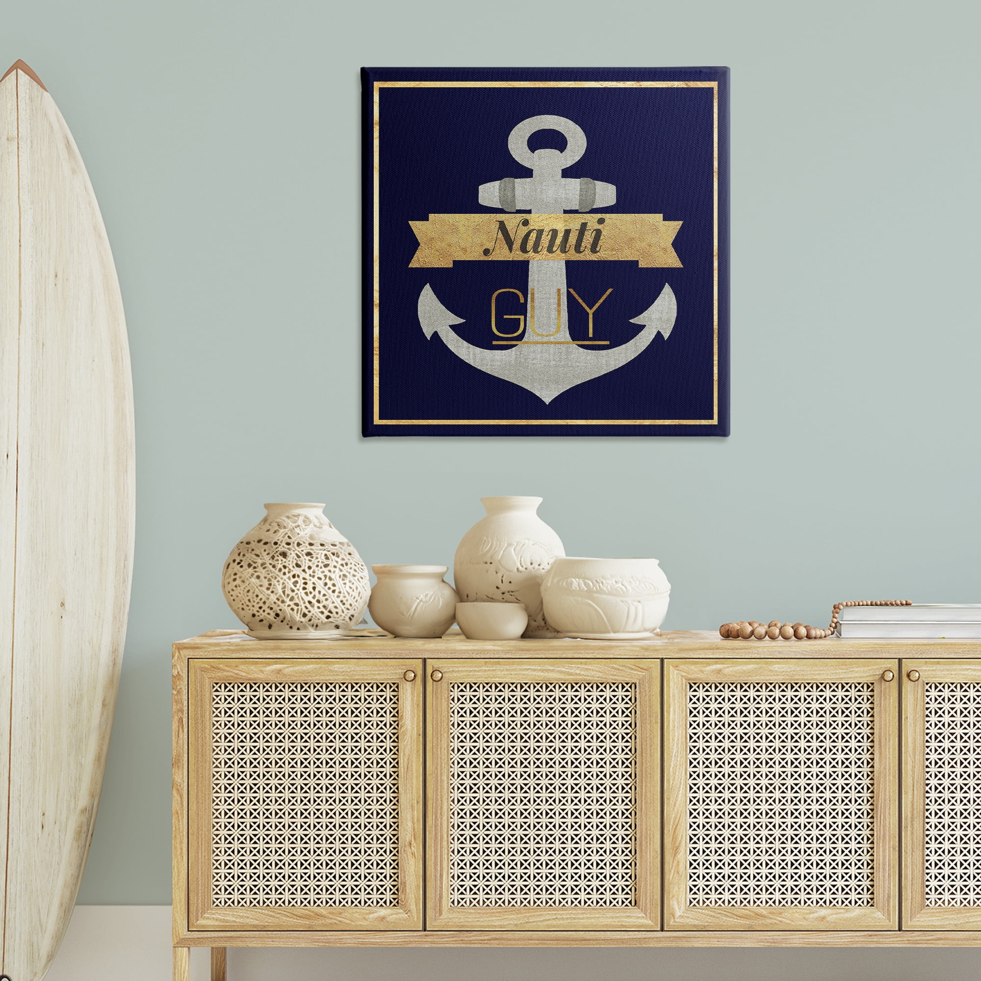 Stupell Industries Nauti Guy with Anchor Novelty & Humor Painting Wrapped Canvas Art Print Wall Art, 36 x 36