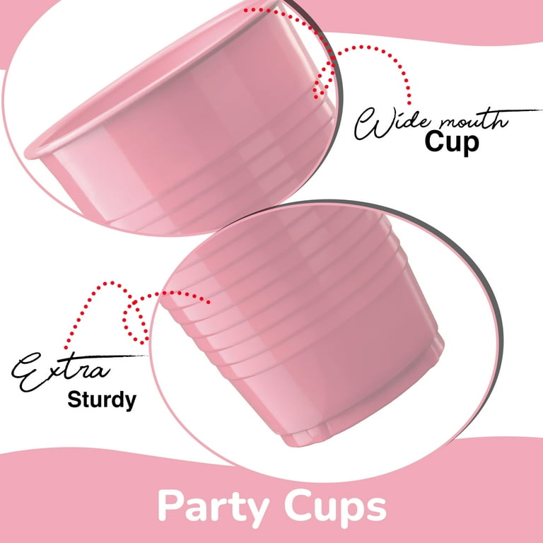 Exquisite Pink Heavy Duty Disposable Plastic Cups, Bulk Party Pack