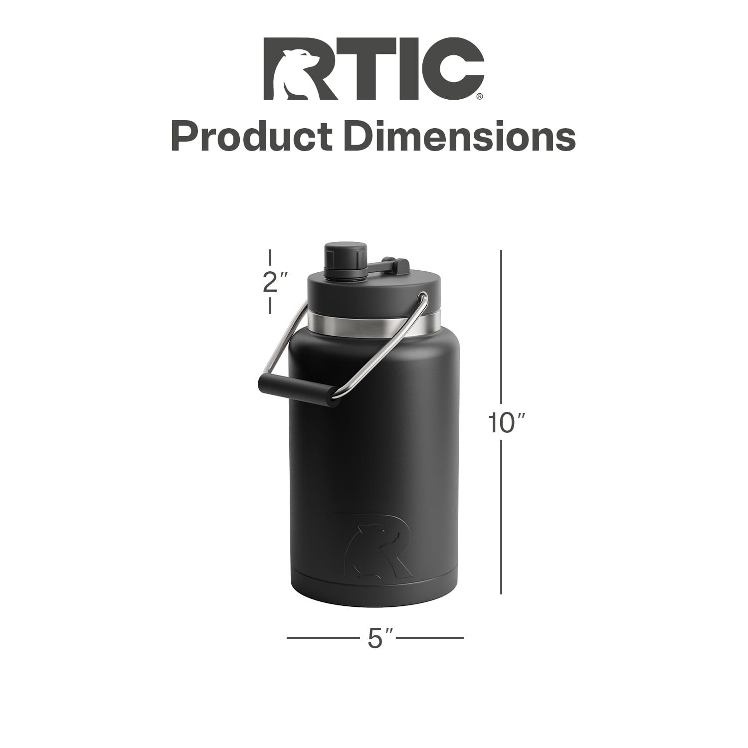 RTIC Half Gallon Insulated Water Bottle Jug, Leak Proof, Black