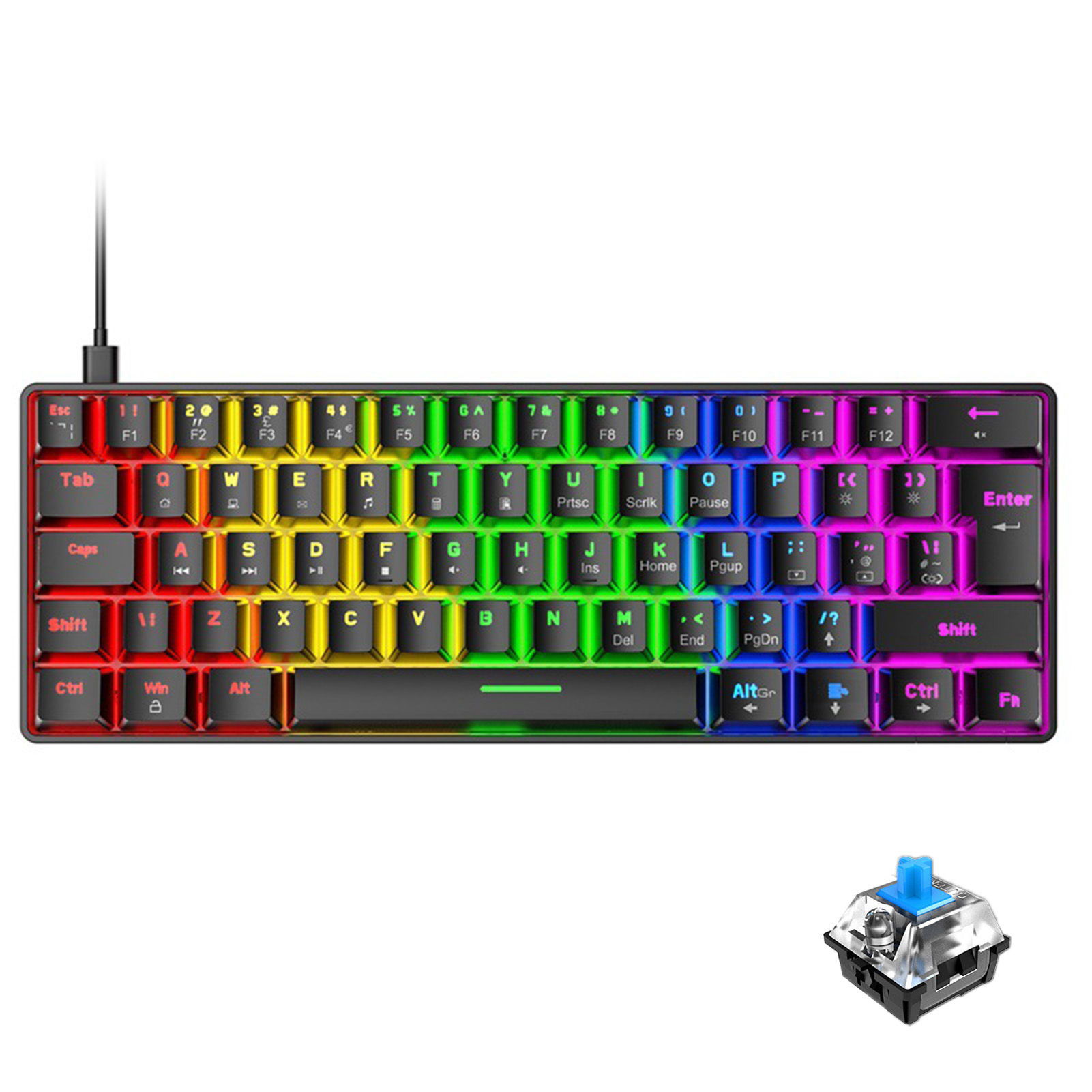 LIWEN T60 Keyboard Plug and Play High Response Ergonomic Gaming 62 Keys Wired Keyboard for