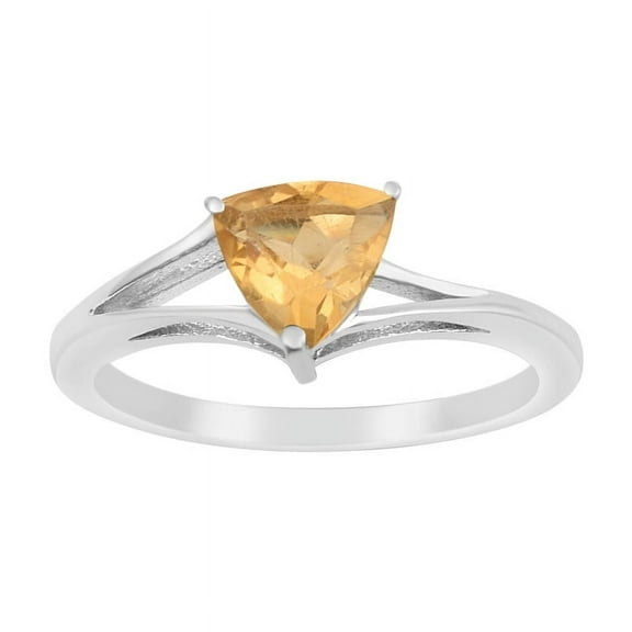 7mm Trillion Cut Citrine Gemstone 925 Sterling Silver Solitaire Women Promise Rings