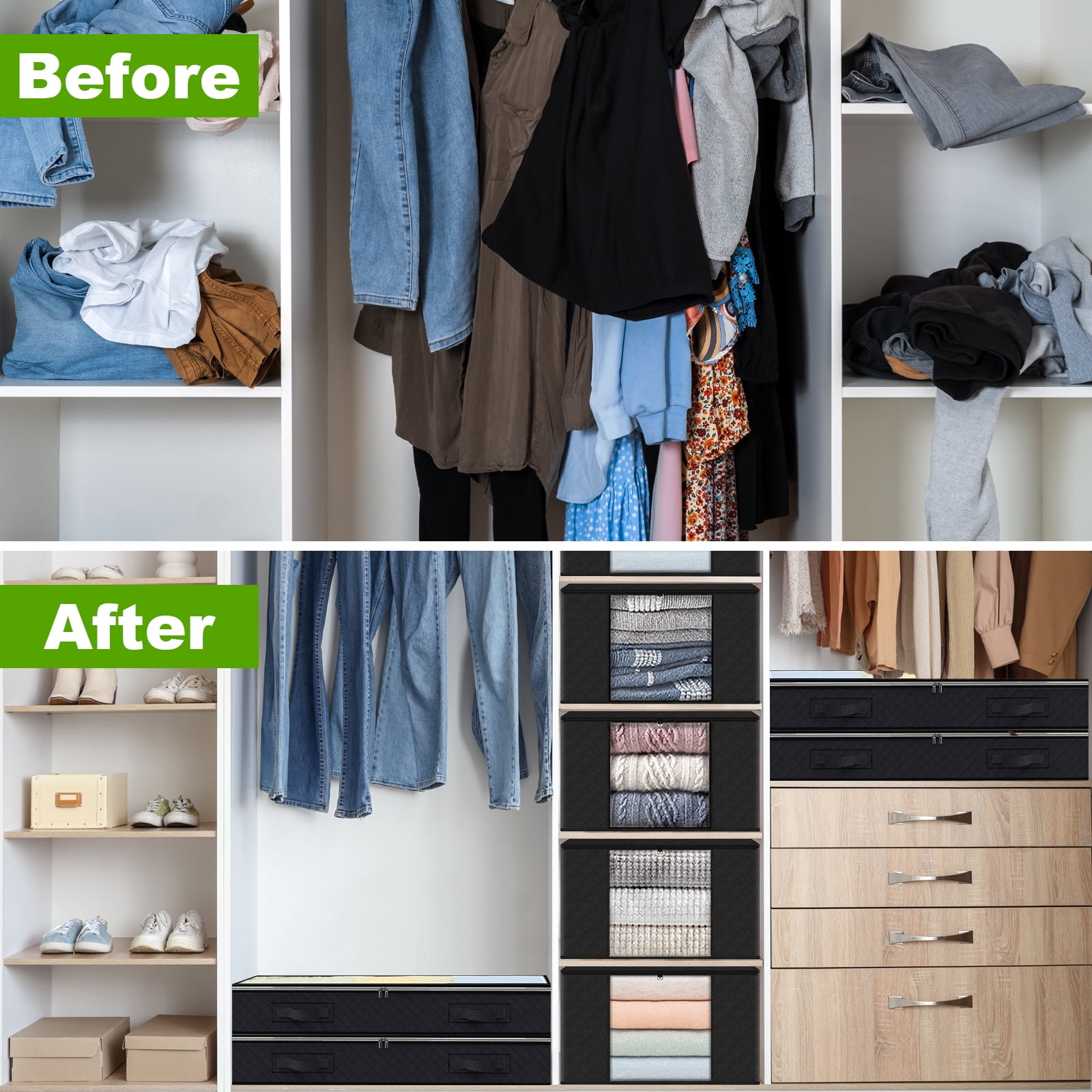Lockways Large Under Bed Storage Containers,Clothes Closet Organizers with Clear Window,Underbed Storage Bags for Comforter,Blanket,Clothes,2 Pcs 75L + 2 Pcs 62L