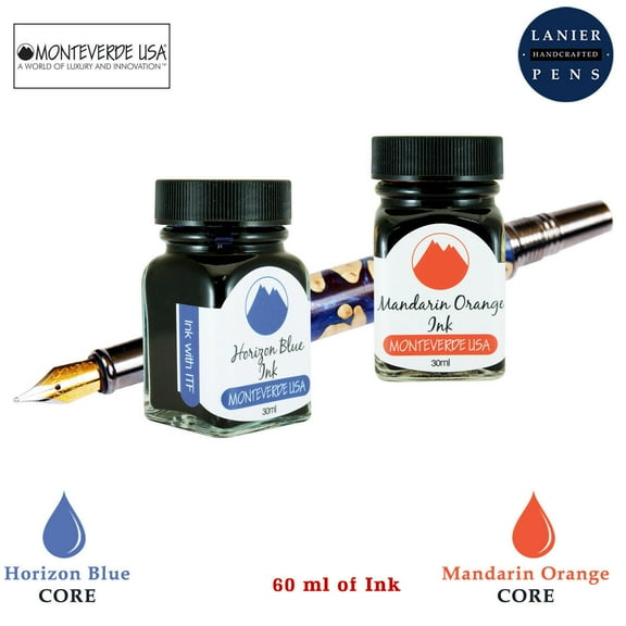 Monteverde 60ml Core Fountain Pen Ink Bottle (30ml Horizon Blue Ink Bottle G309HB, 30ml Mandarin Orange Ink Bottle G309MO)
