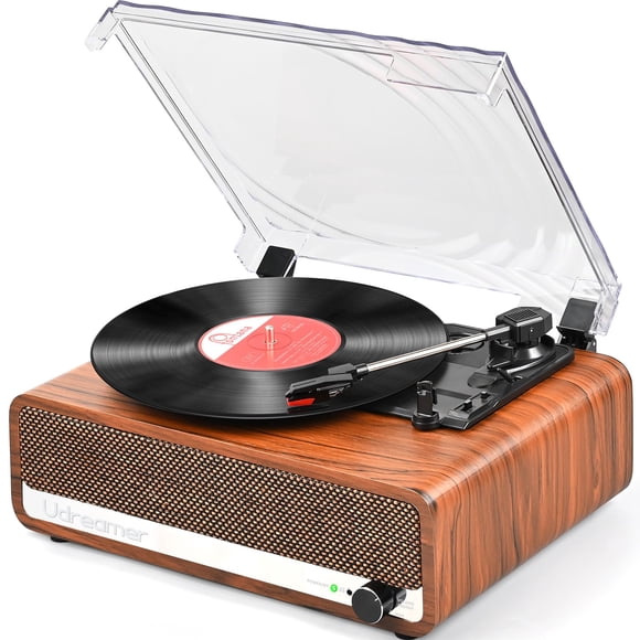 Tocadiscos de vinilo Udreamer de 3 velocidades con Bluetooth 5.3, madera