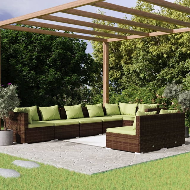 vidaXL 8 Piece Garden Lounge Set with Cushions Brown Poly Rattan